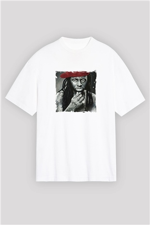 Lil Wayne Baskılı Oversize Beyaz Tişört