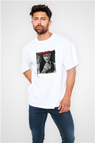 Lil Wayne Baskılı Oversize Beyaz Tişört