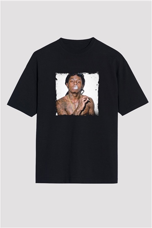Lil Wayne Baskılı Unisex Oversize Siyah Tişört