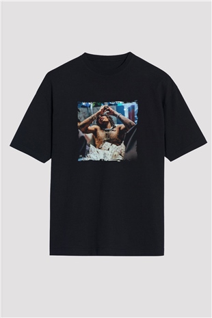 Lil Wayne Baskılı Unisex Oversize Siyah Tişört