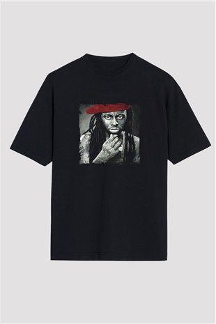 Lil Wayne Baskılı Unisex Oversize Siyah Tişört