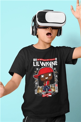 Lil Wayne Baskılı Unisex Siyah Çocuk Tişört