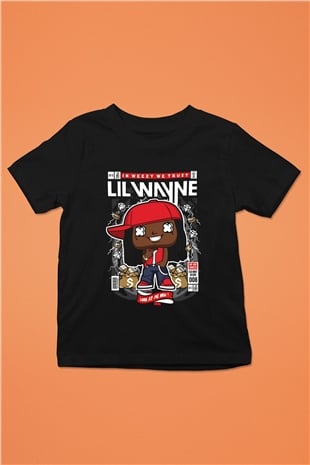Lil Wayne Baskılı Unisex Siyah Çocuk Tişört