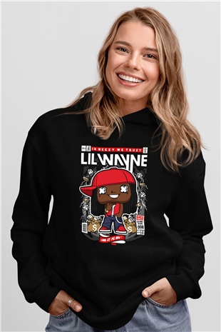 Lil Wayne Baskılı Unisex Siyah Hoodie