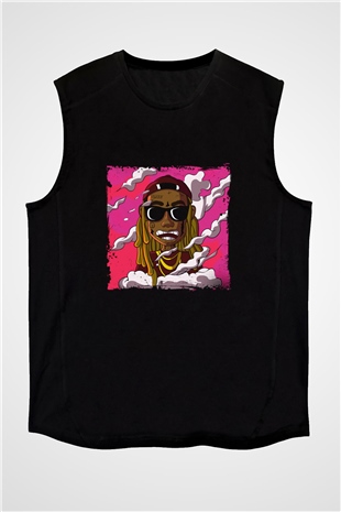 Lil Wayne Baskılı Unisex Siyah Kolsuz Tişört