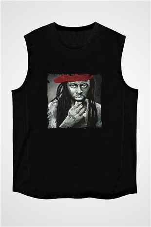 Lil Wayne Baskılı Unisex Siyah Kolsuz Tişört