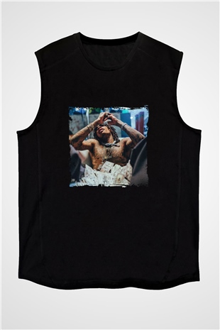 Lil Wayne Baskılı Unisex Siyah Kolsuz Tişört