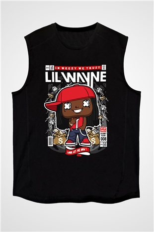 Lil Wayne Baskılı Unisex Siyah Kolsuz Tişört