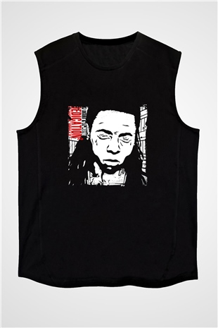 Lil Wayne Baskılı Unisex Siyah Kolsuz Tişört