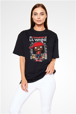 Lil Wayne Baskılı Unisex Siyah Oversize Tişört