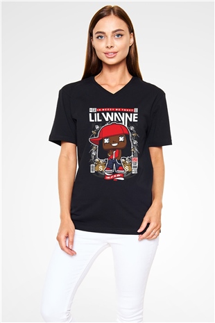 Lil Wayne Baskılı Unisex Siyah V Yaka Tişört