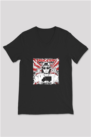 Lil Wayne Baskılı Unisex Siyah V Yaka Tişört