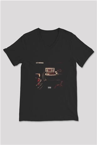 Lil Wayne Baskılı Unisex Siyah V Yaka Tişört