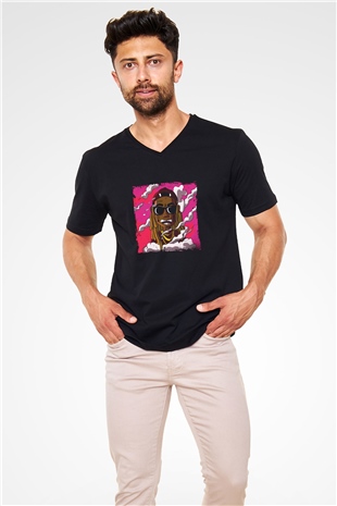 Lil Wayne Baskılı Unisex Siyah V Yaka Tişört