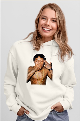 Lil Wayne Beyaz Unisex Kapşonlu Sweatshirt