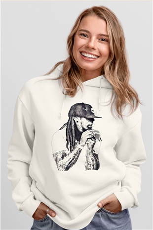 Lil Wayne Beyaz Unisex Kapüşonlu Sweatshirt