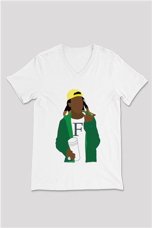 Lil Wayne Beyaz Unisex V Yaka Tişört