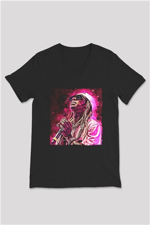 Lil Wayne Siyah Unisex V Yaka Tişört