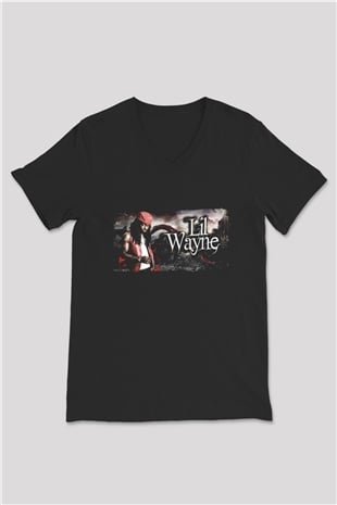 Lil Wayne Siyah Unisex V Yaka Tişört