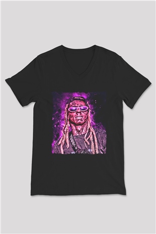 Lil Wayne Siyah Unisex V Yaka Tişört