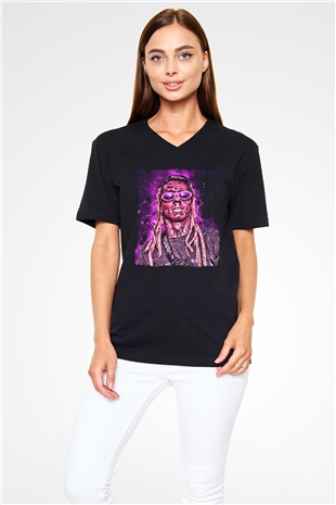 Lil Wayne Siyah Unisex V Yaka Tişört