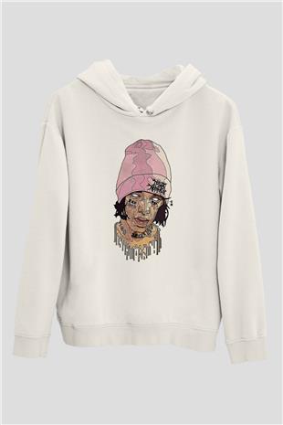 Lil Xan Baskılı Beyaz Unisex Kapüşonlu Sweatshirt