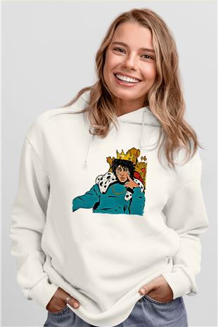 Lil Xan Baskılı Beyaz Unisex Kapüşonlu Sweatshirt