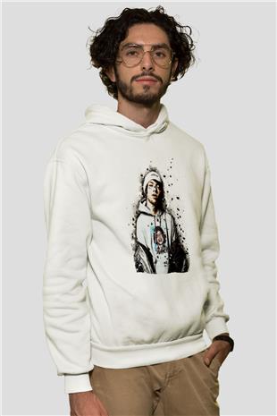Lil Xan Baskılı Beyaz Unisex Kapüşonlu Sweatshirt