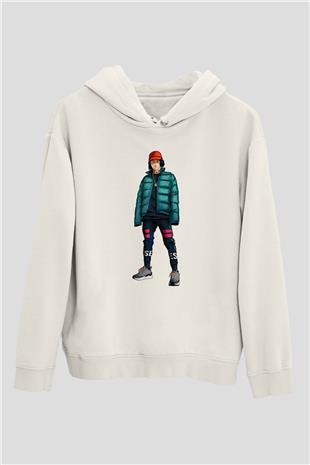 Lil Xan Baskılı Beyaz Unisex Kapüşonlu Sweatshirt