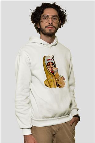 Lil Xan Baskılı Beyaz Unisex Kapüşonlu Sweatshirt