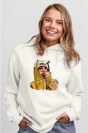 Lil Xan Baskılı Beyaz Unisex Kapüşonlu Sweatshirt