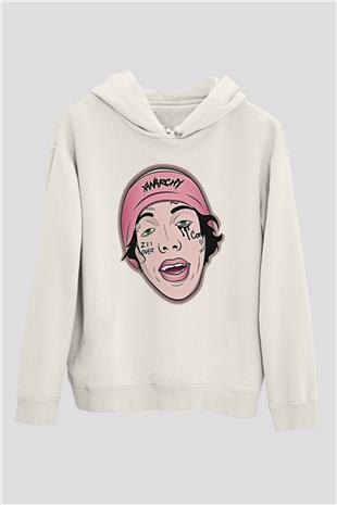 Lil Xan Baskılı Beyaz Unisex Kapüşonlu Sweatshirt
