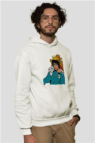 Lil Xan Baskılı Beyaz Unisex Kapüşonlu Sweatshirt