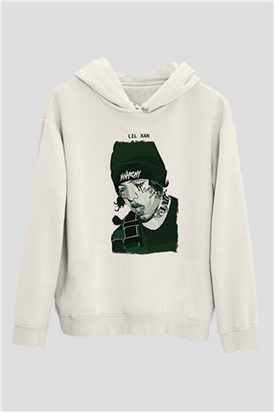 Lil Xan Baskılı Beyaz Unisex Kapüşonlu Sweatshirt