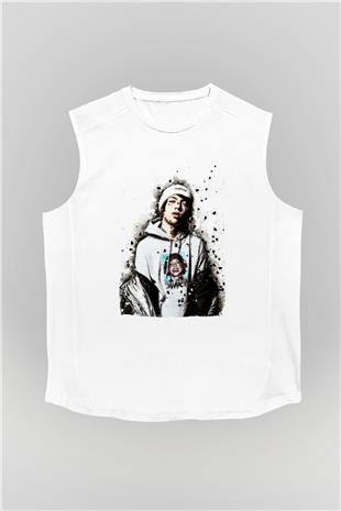 Lil Xan Baskılı Beyaz Unisex Kolsuz Tişört - Tshirt