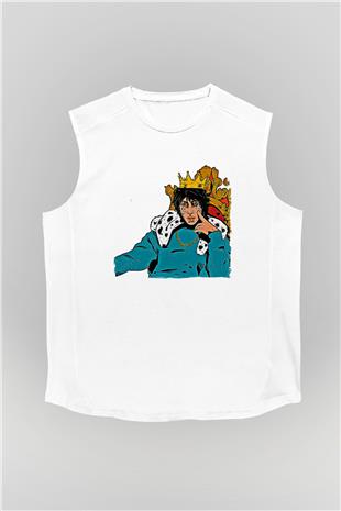 Lil Xan Baskılı Beyaz Unisex Kolsuz Tişört - Tshirt