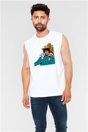 Lil Xan Baskılı Beyaz Unisex Kolsuz Tişört - Tshirt