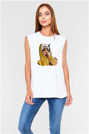 Lil Xan Baskılı Beyaz Unisex Kolsuz Tişört - Tshirt