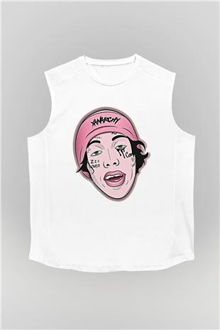 Lil Xan Baskılı Beyaz Unisex Kolsuz Tişört - Tshirt