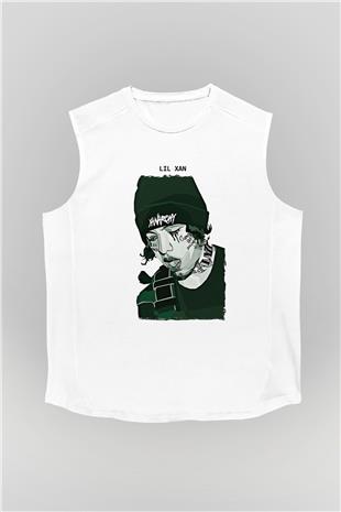 Lil Xan Baskılı Beyaz Unisex Kolsuz Tişört - Tshirt