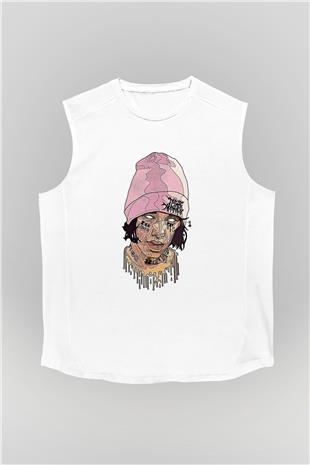 Lil Xan Baskılı Beyaz Unisex Kolsuz Tişört - Tshirt