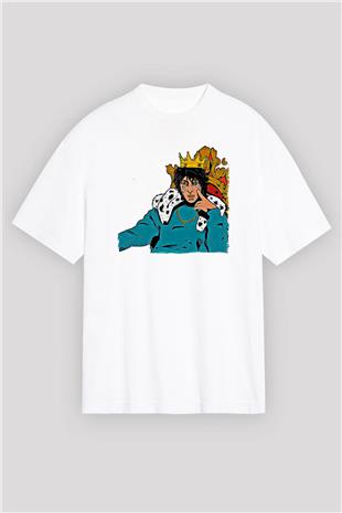 Lil Xan Baskılı Beyaz Unisex Oversize Tişört - Tshirt