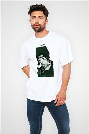 Lil Xan Baskılı Beyaz Unisex Oversize Tişört - Tshirt
