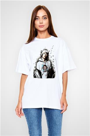 Lil Xan Baskılı Beyaz Unisex Oversize Tişört - Tshirt