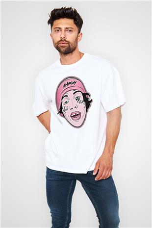 Lil Xan Baskılı Beyaz Unisex Oversize Tişört - Tshirt