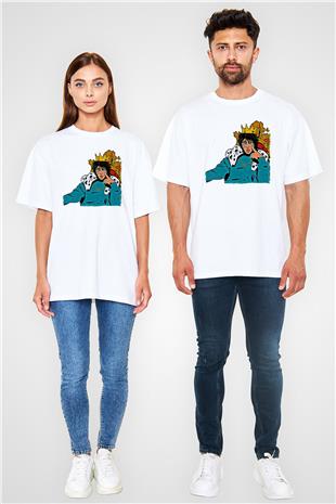 Lil Xan Baskılı Beyaz Unisex Oversize Tişört - Tshirt