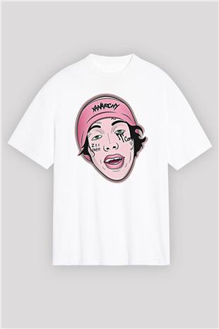 Lil Xan Baskılı Beyaz Unisex Oversize Tişört - Tshirt