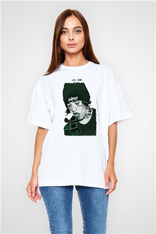Lil Xan Baskılı Beyaz Unisex Oversize Tişört - Tshirt