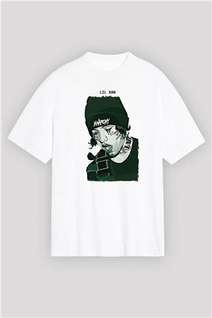 Lil Xan Baskılı Beyaz Unisex Oversize Tişört - Tshirt
