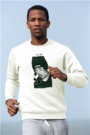 Lil Xan Baskılı Beyaz Unisex Sweatshirt